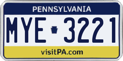 PA license plate MYE3221