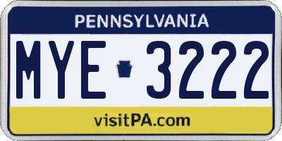 PA license plate MYE3222