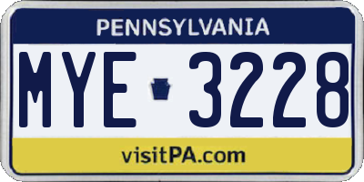 PA license plate MYE3228
