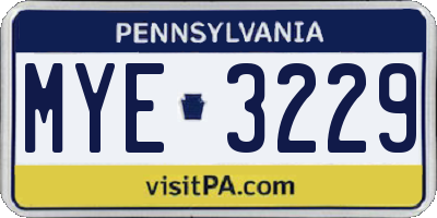 PA license plate MYE3229