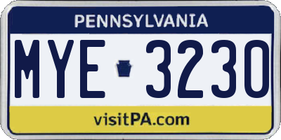 PA license plate MYE3230