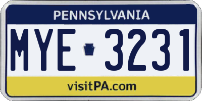 PA license plate MYE3231