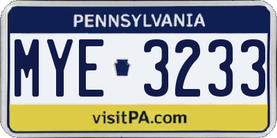 PA license plate MYE3233