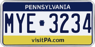 PA license plate MYE3234