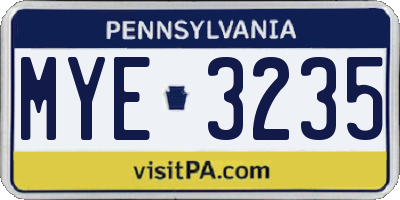 PA license plate MYE3235