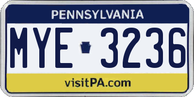 PA license plate MYE3236