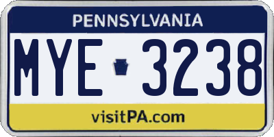 PA license plate MYE3238