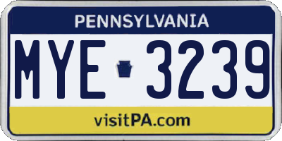 PA license plate MYE3239