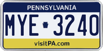 PA license plate MYE3240
