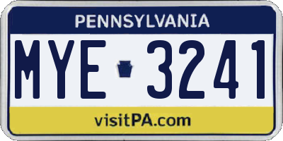 PA license plate MYE3241