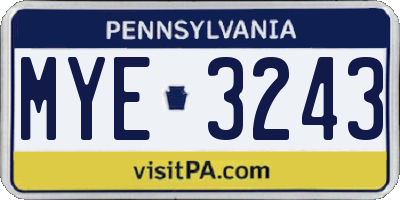 PA license plate MYE3243