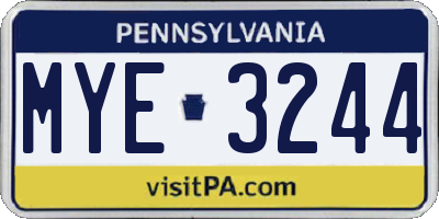 PA license plate MYE3244
