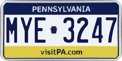 PA license plate MYE3247