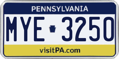 PA license plate MYE3250