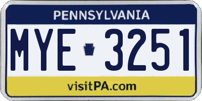 PA license plate MYE3251