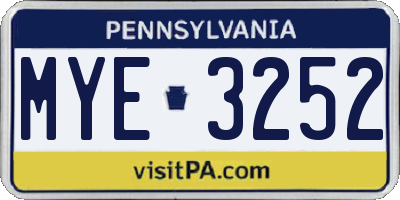 PA license plate MYE3252
