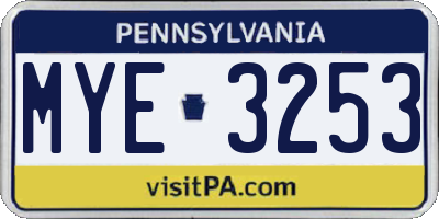 PA license plate MYE3253