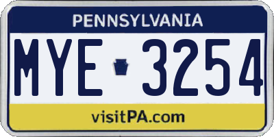 PA license plate MYE3254