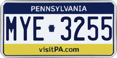 PA license plate MYE3255