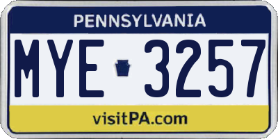 PA license plate MYE3257