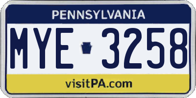 PA license plate MYE3258