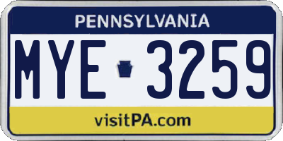 PA license plate MYE3259