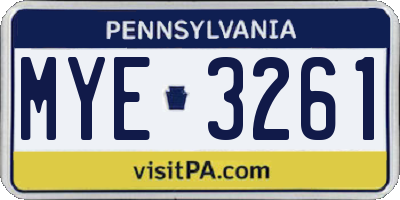 PA license plate MYE3261