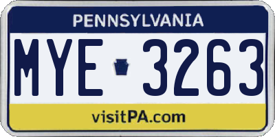 PA license plate MYE3263