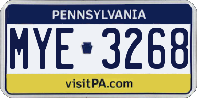 PA license plate MYE3268