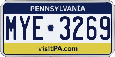 PA license plate MYE3269