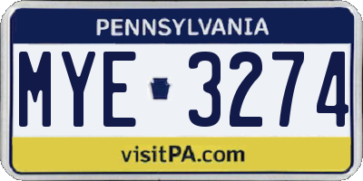 PA license plate MYE3274