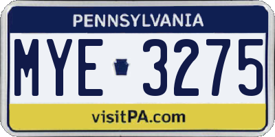 PA license plate MYE3275
