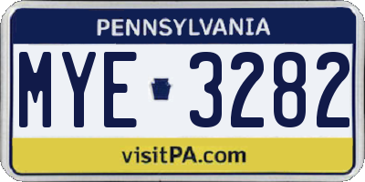 PA license plate MYE3282