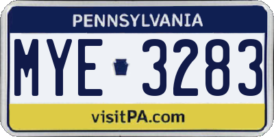 PA license plate MYE3283
