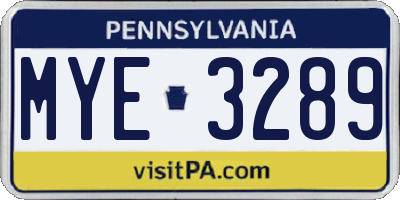 PA license plate MYE3289