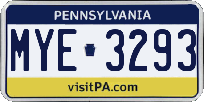 PA license plate MYE3293