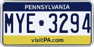 PA license plate MYE3294