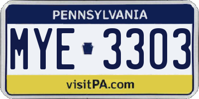 PA license plate MYE3303