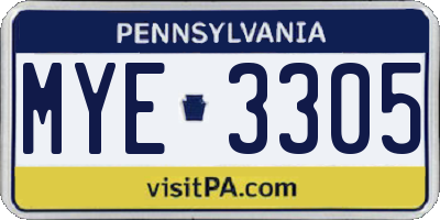 PA license plate MYE3305