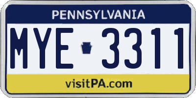 PA license plate MYE3311