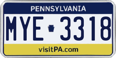 PA license plate MYE3318