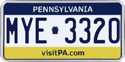 PA license plate MYE3320