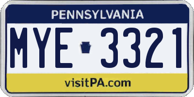 PA license plate MYE3321