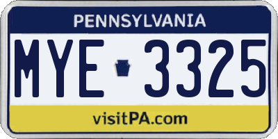 PA license plate MYE3325