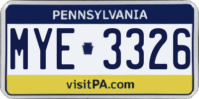 PA license plate MYE3326