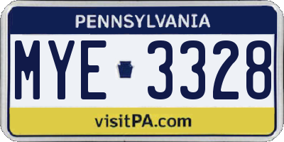 PA license plate MYE3328
