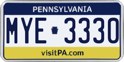 PA license plate MYE3330