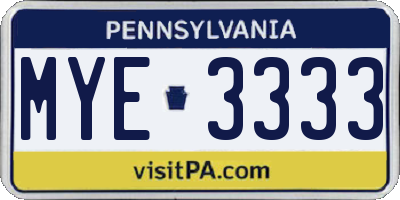 PA license plate MYE3333