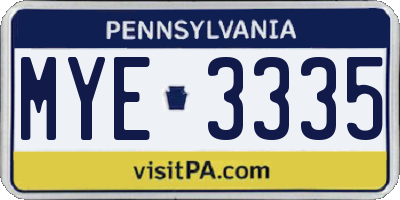 PA license plate MYE3335
