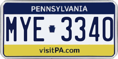 PA license plate MYE3340